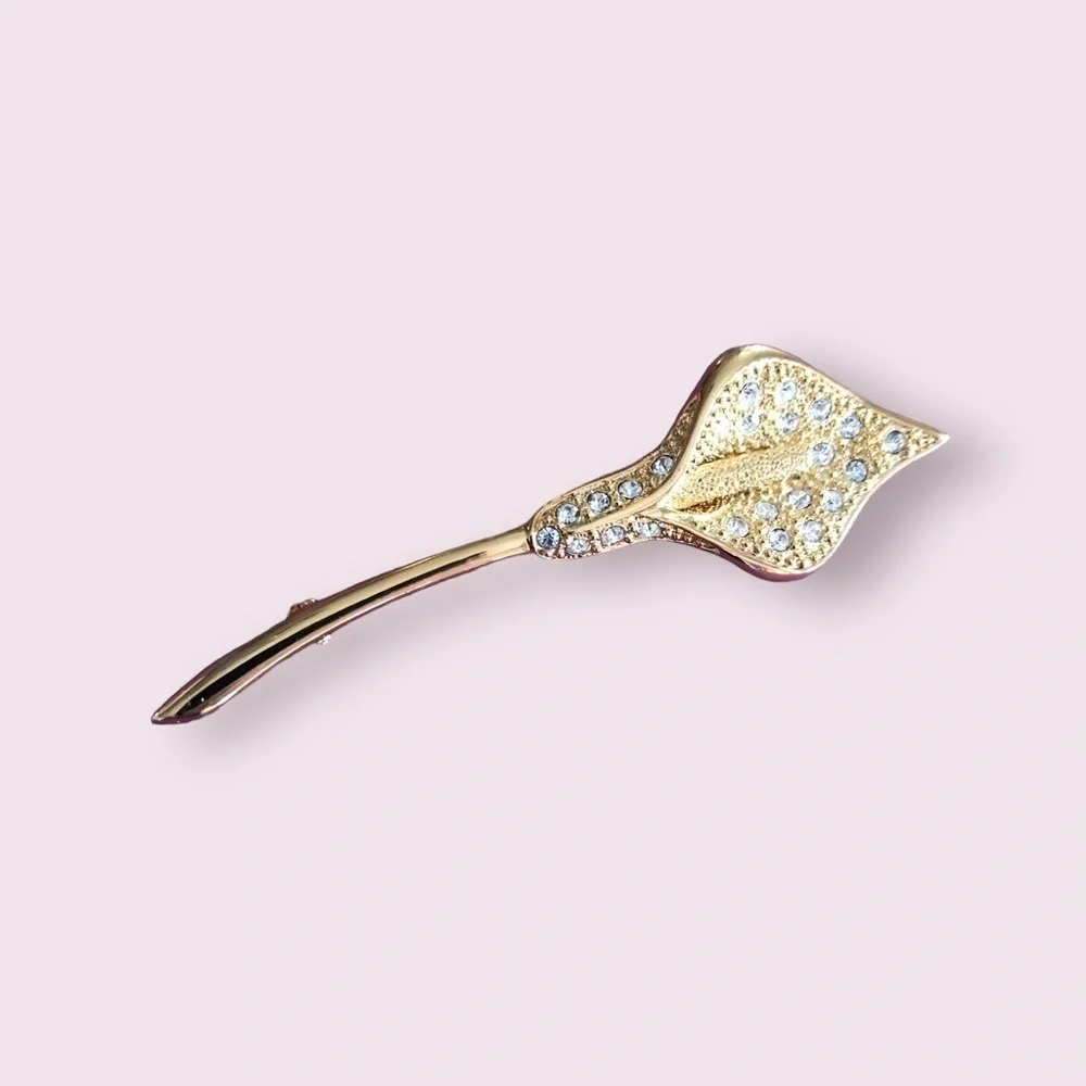 Napier Gold-Tone Calla Lily Flower Brooch, Pave Set Rhinestones in …
